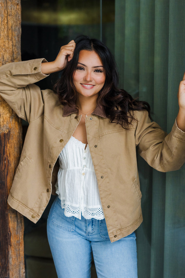 The Down On The Farm Tan & Corduroy Barn Jacket