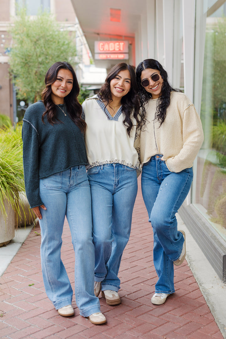 The Falling For You Soft Knit Contrast Stitch Sweater