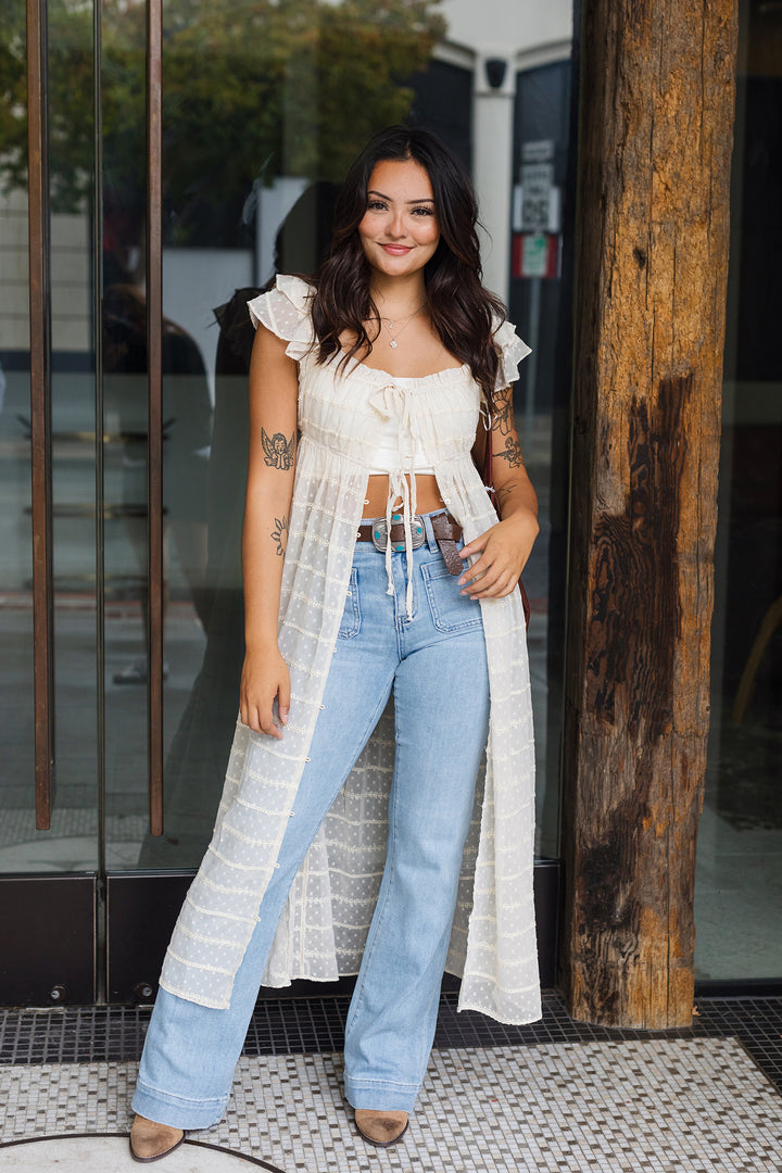 The Layered With Lace Button Front Long Duster