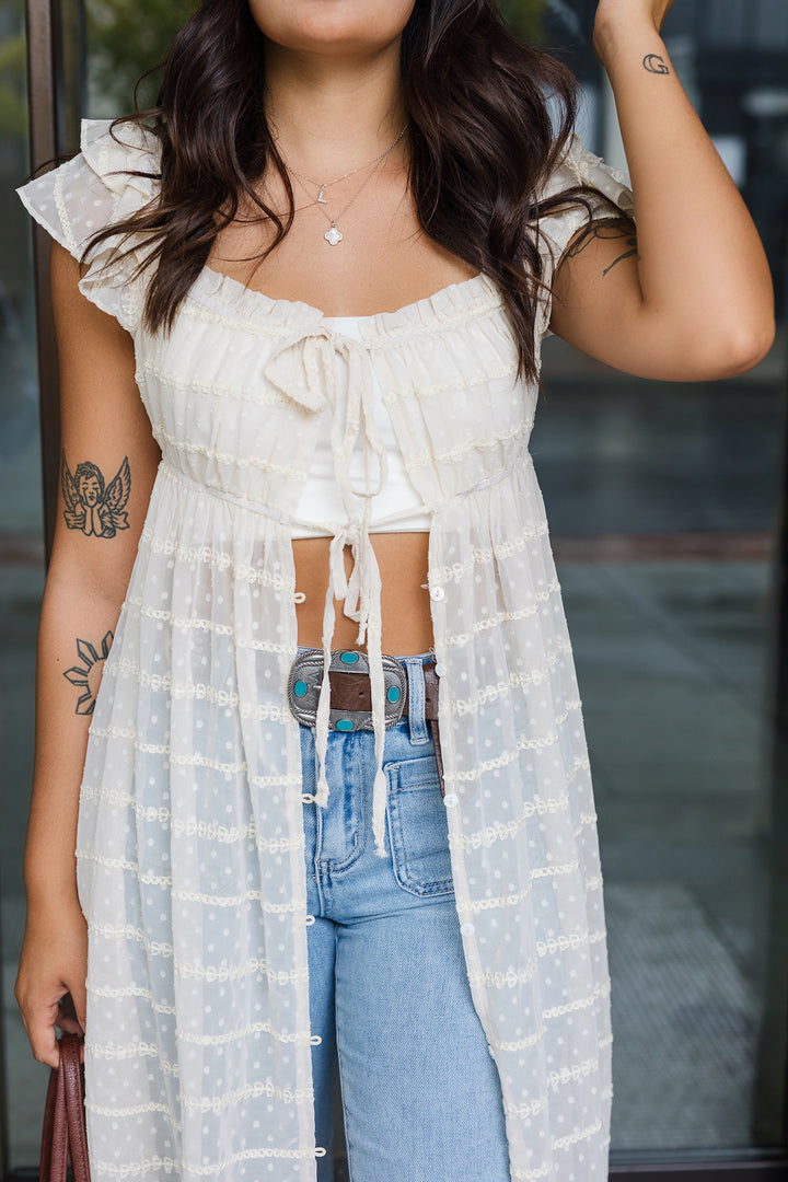 The Layered With Lace Button Front Long Duster