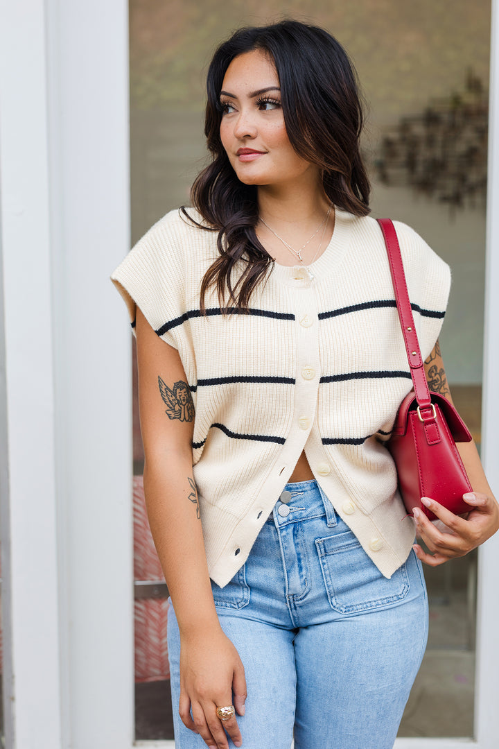 The Rule of Three Striped Short Sleeve Cardigan