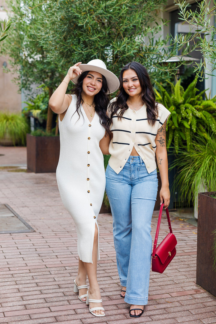 The Serendipity White Button Down Ribbed Midi Dress