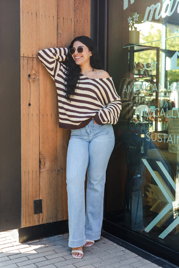The Feeling Fall Striped V Neck Sweater