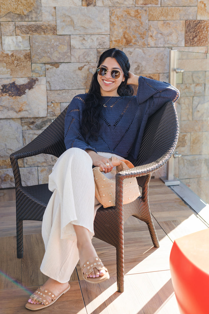 The Indigo Blues Cutout Cropped Sweater