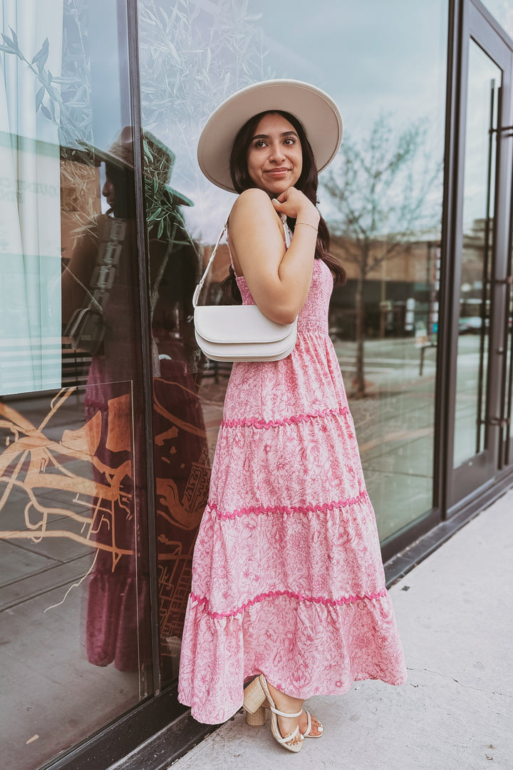 The Life is Rosy Pink Floral Print Tiered Midi Dress