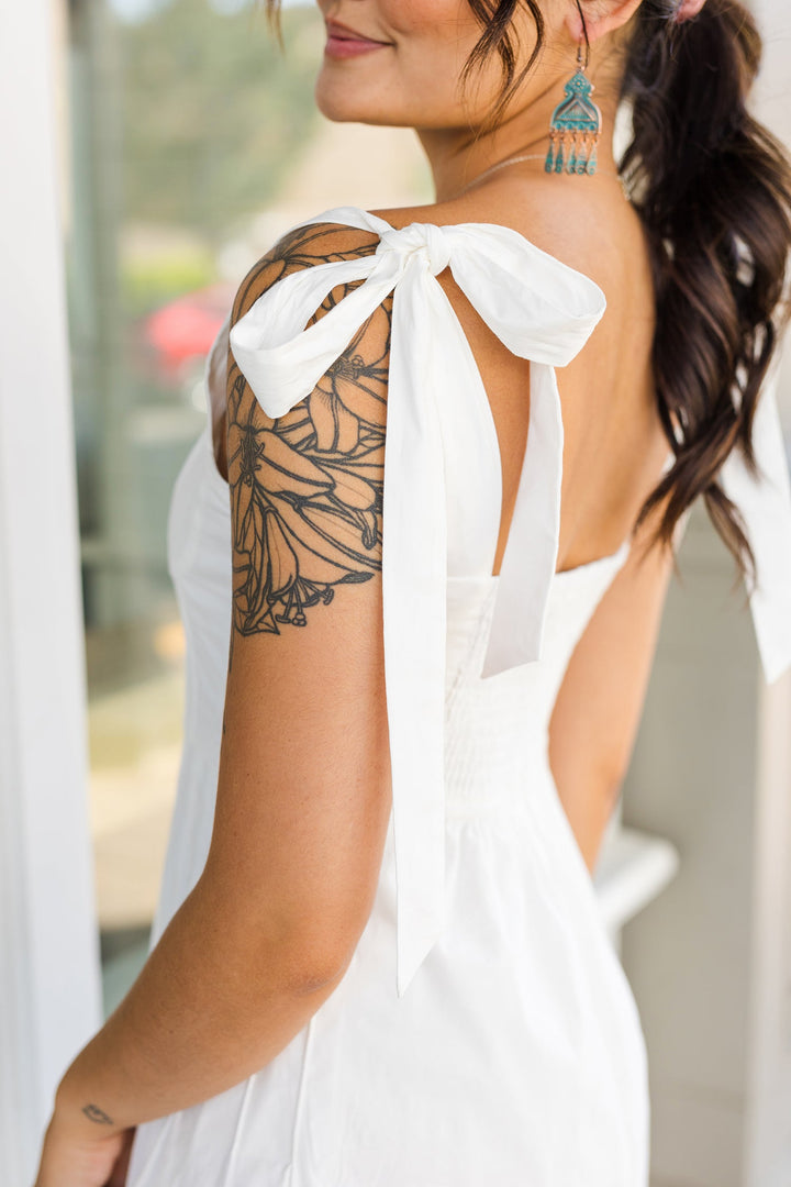 The Arabesque Afternoon Bow Strap Midi Dress