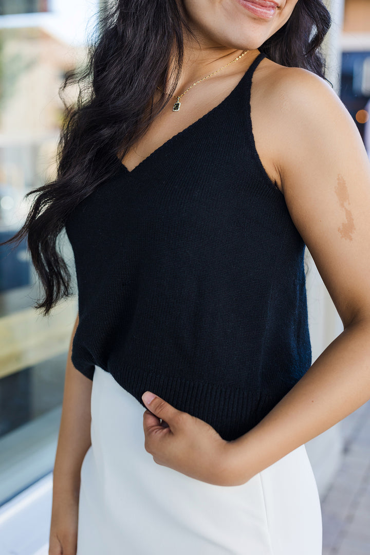 The Go For It Black Sweater Tank