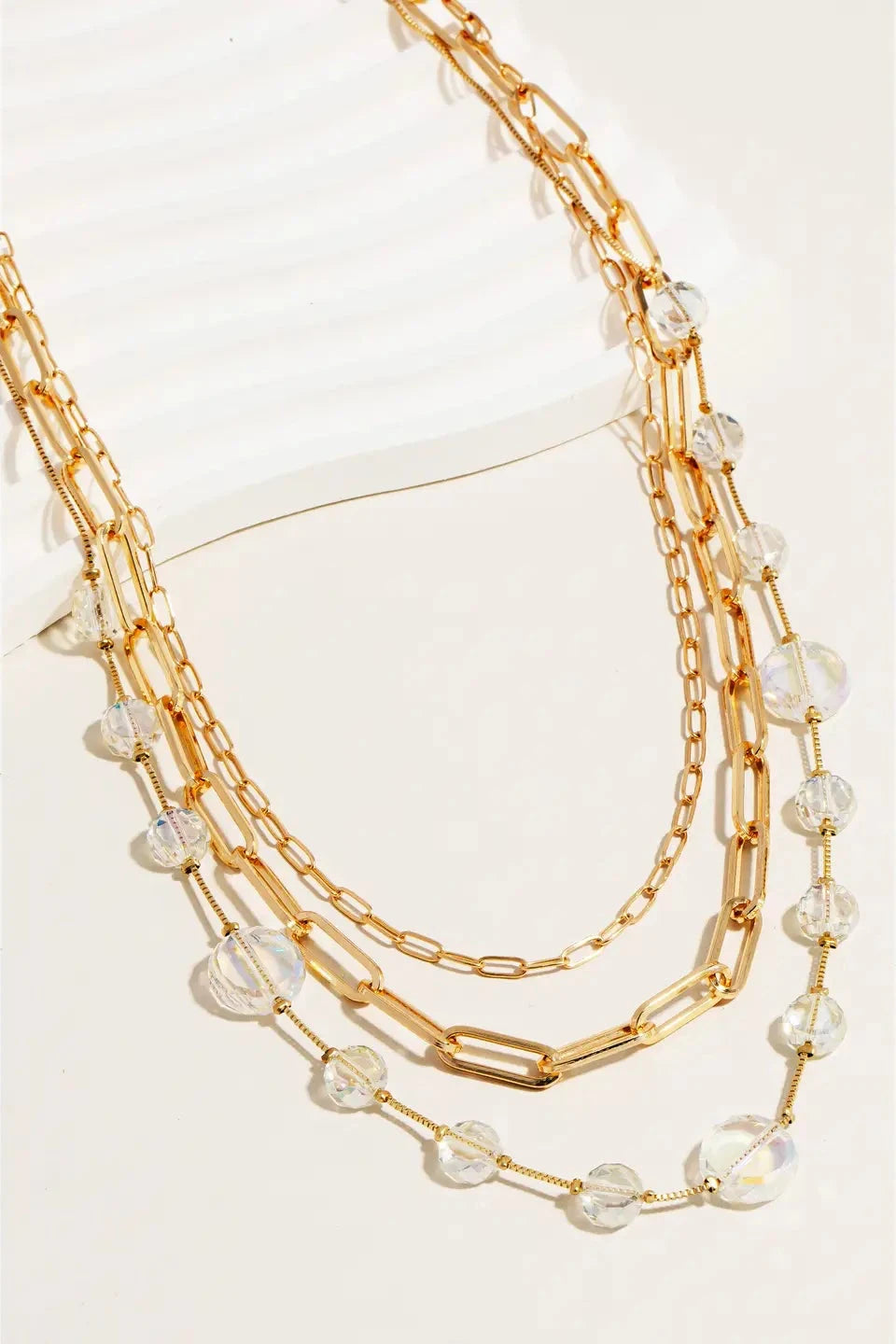 Layered Rhinestone and Gold Chains Necklace