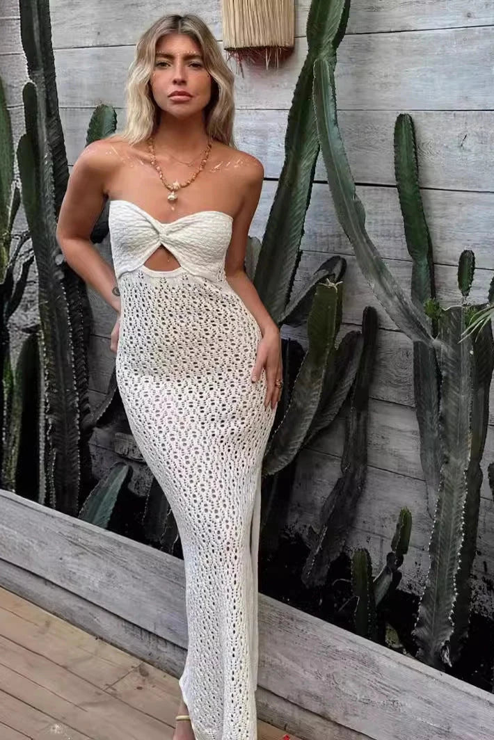 maxi crochet cover up dress The Joshua Tree Crochet Cover Up Maxi Dress Medium / Cream