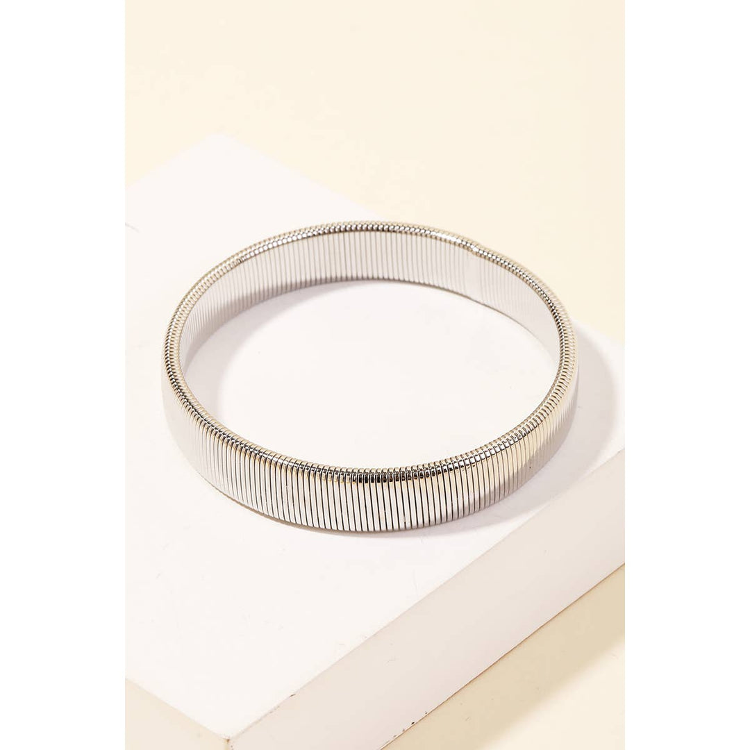 The Silver Ribbed Stretch Bangle Bracelet