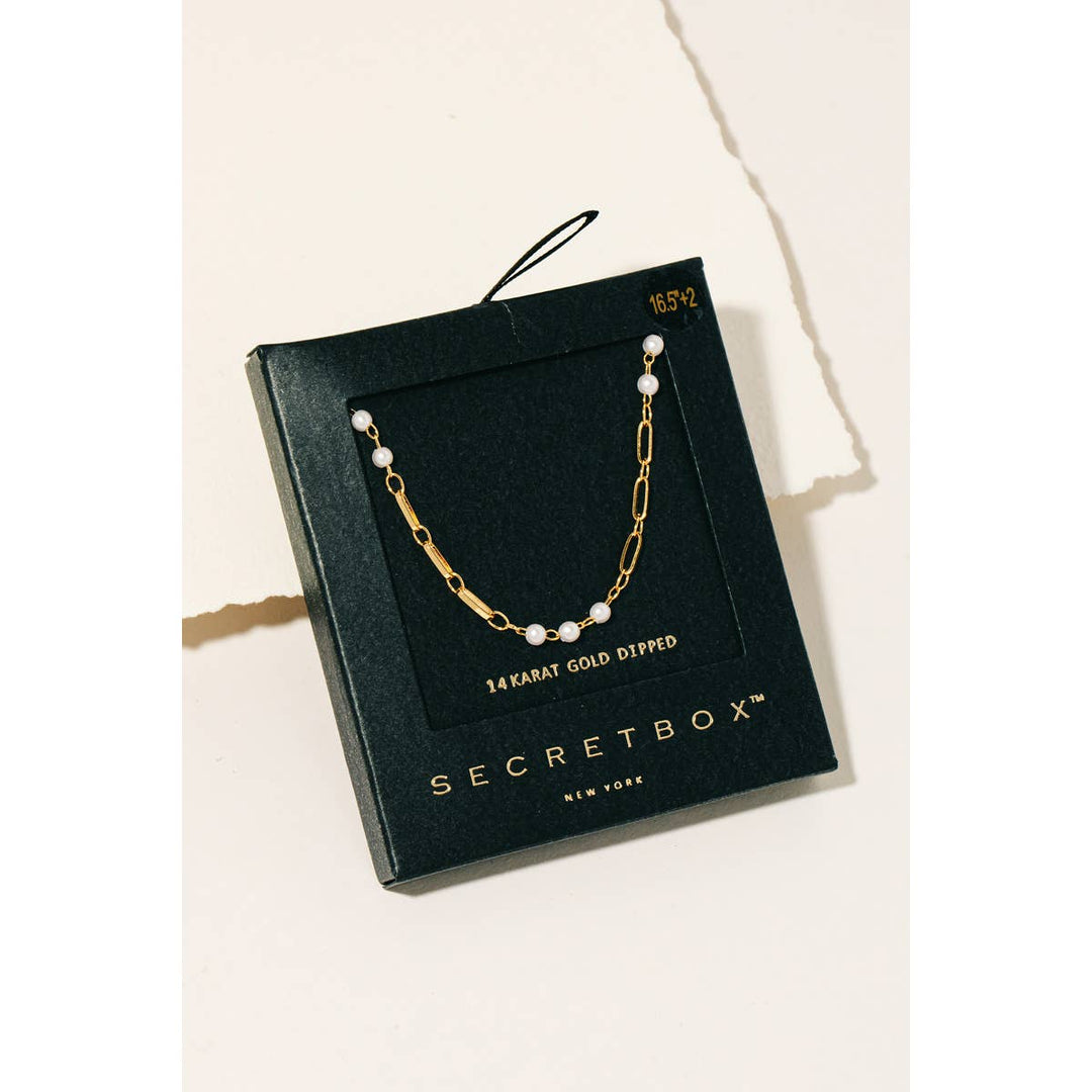 The Secret Box Gold Dipped Pearl Beads Chain Necklace