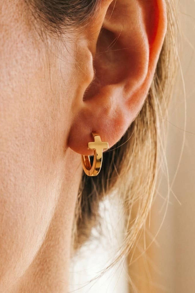 The Gold Dipped Minimalist Cross Huggie Hoop Earrings