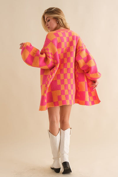 The Sorbet Sunday Pink & Orange Color Block Cardigan