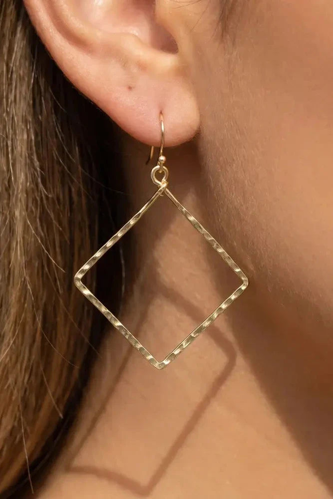 The Hammered Gold Open Square Drop Earrings