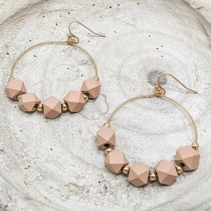 The Grayson Geometric Wood Bead Hoop Earrings