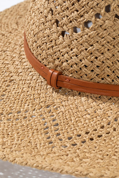 Natural Woven Straw Eyelet Wide Brim Panama Hat