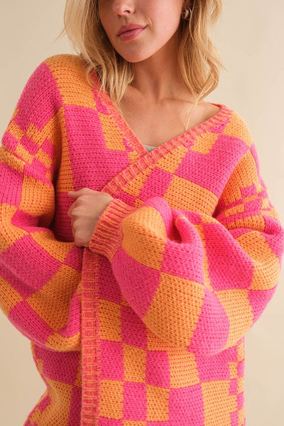 The Sorbet Sunday Pink & Orange Color Block Cardigan