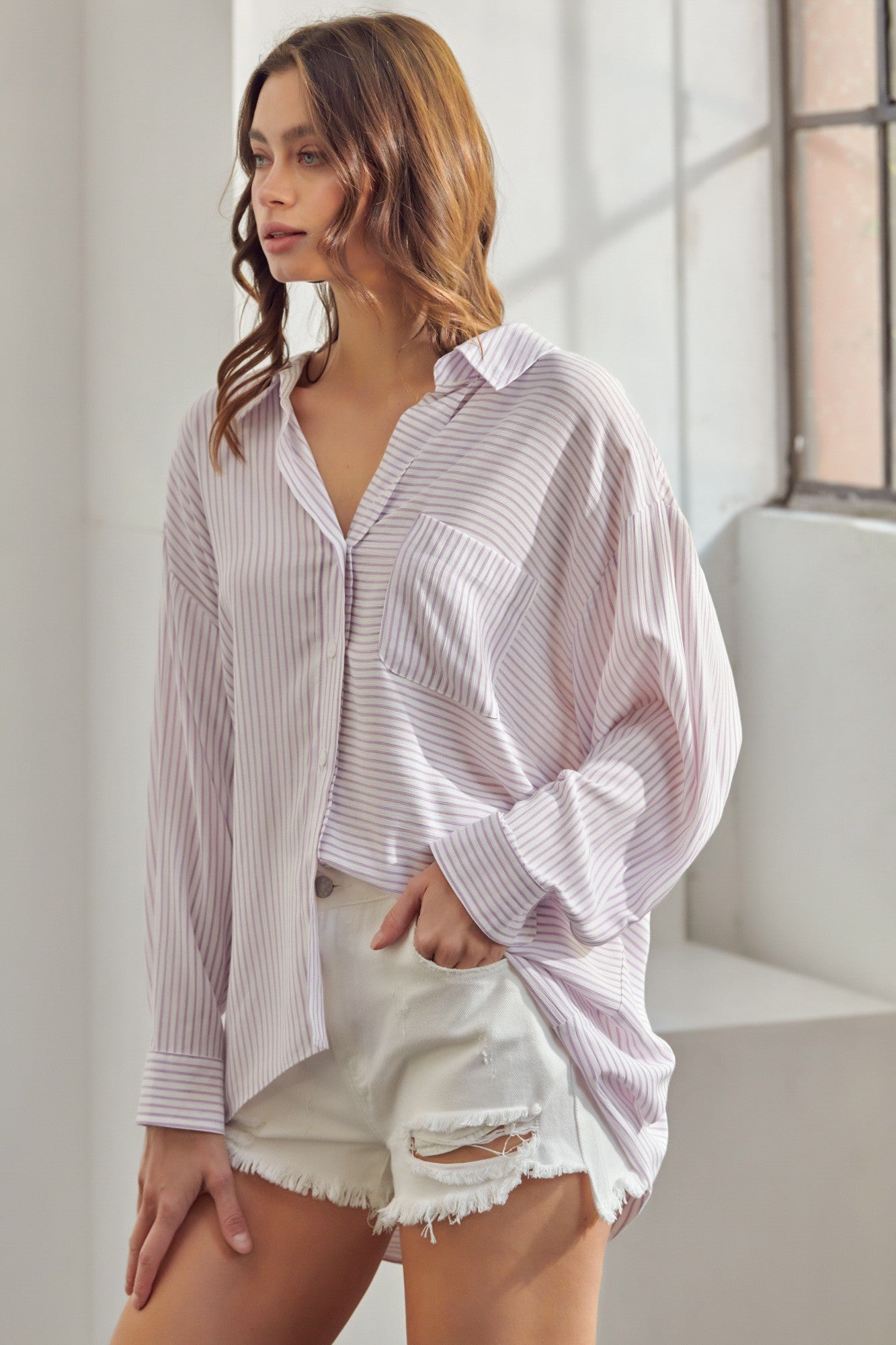 The Kelsey Striped Purple Oversized Top
