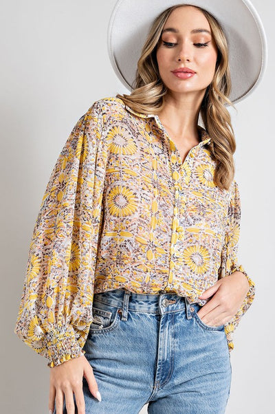 The Jessie Flower Printed Button Front Blouse