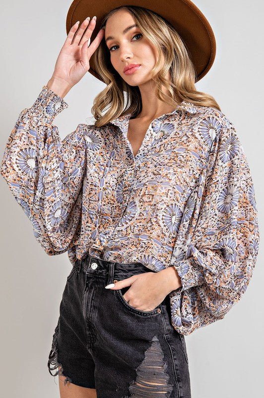 The Jessie Flower Printed Button Front Blouse