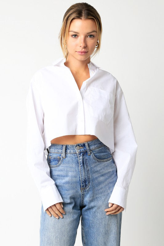 The Work It Out Cropped White Button Front Top