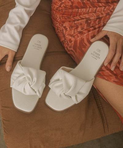 The Zaina White Knotted Slide Sandals