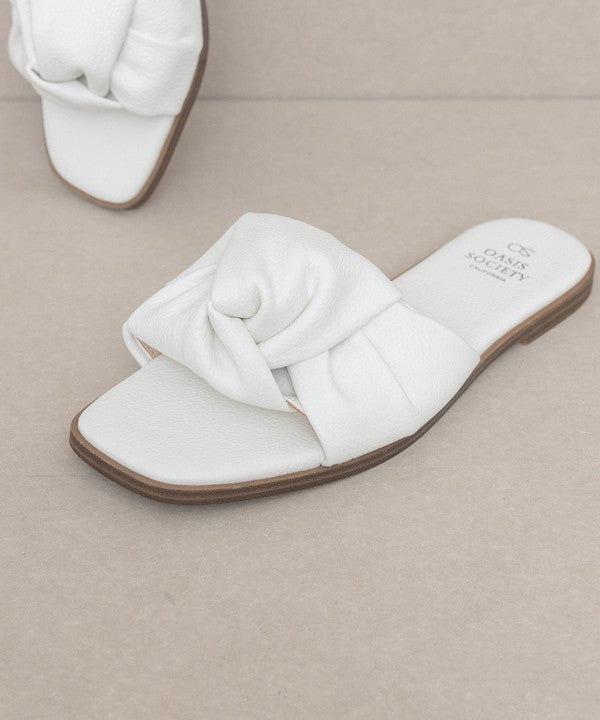 The Zaina White Knotted Slide Sandals
