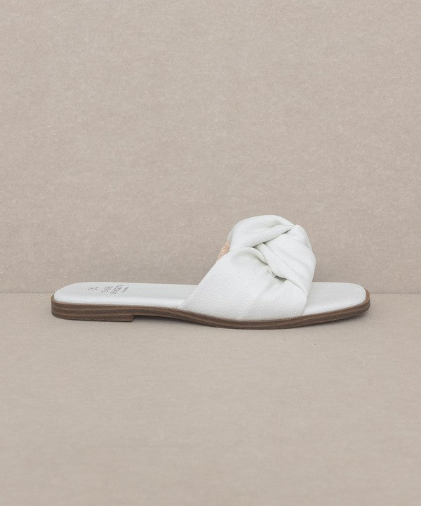 The Zaina White Knotted Slide Sandals
