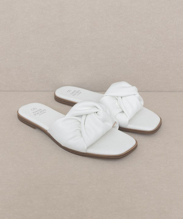 The Zaina White Knotted Slide Sandals