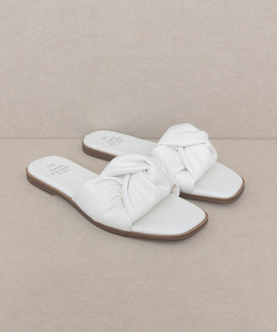 The Zaina White Knotted Slide Sandals