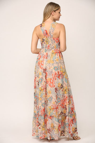 The Serendipity Colorful Floral Halter Maxi Dress