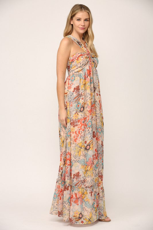 The Serendipity Colorful Floral Halter Maxi Dress