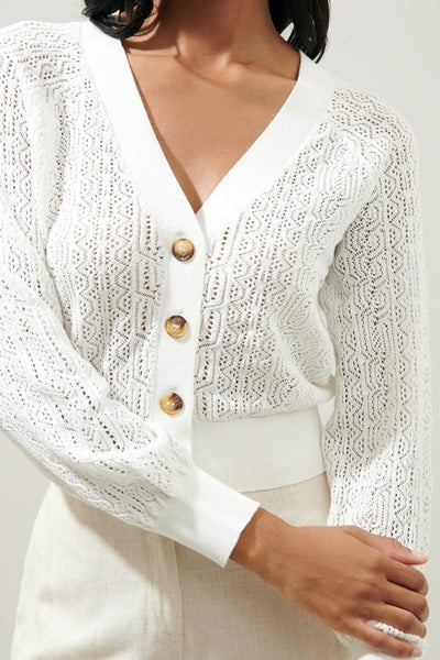 The Chasing Waves White Open Knit Cardigan