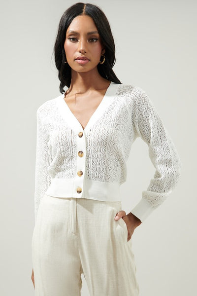 The Chasing Waves White Open Knit Cardigan