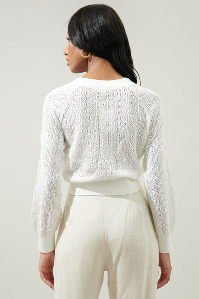The Chasing Waves White Open Knit Cardigan