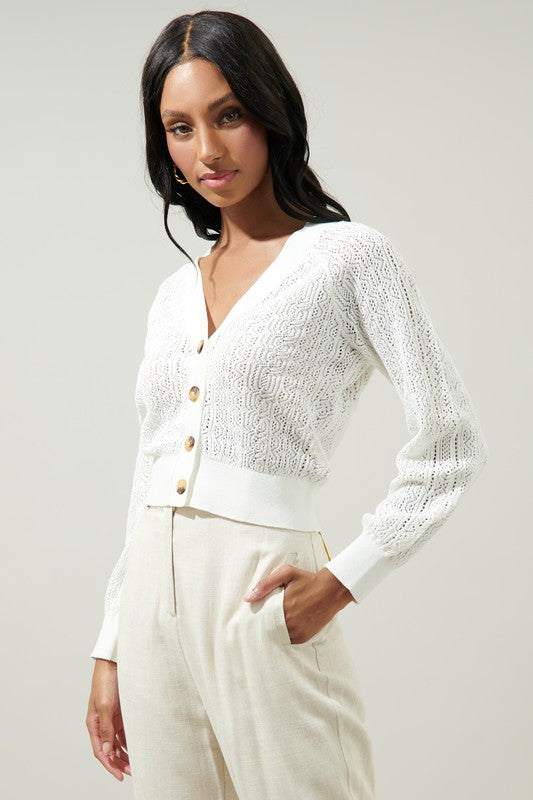 The Chasing Waves White Open Knit Cardigan