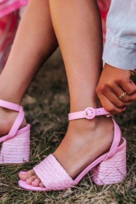 The Maddy Pink Woven Heeled Sandals