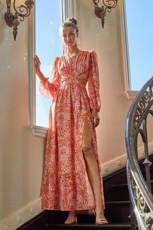 The Cabo San Lucas Red Plunging Neck Maxi Dress