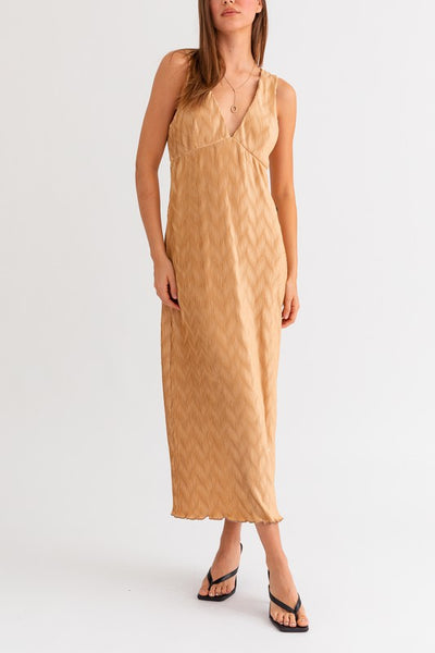 The Night On The Town Tan Textured Midi Dress