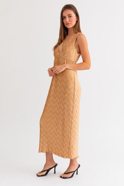 The Night On The Town Tan Textured Midi Dress