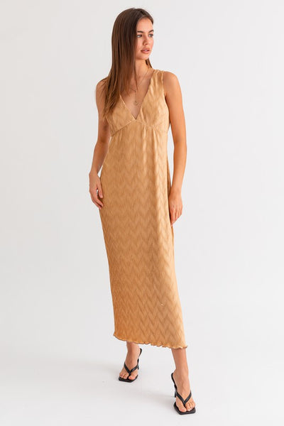 The Night On The Town Tan Textured Midi Dress