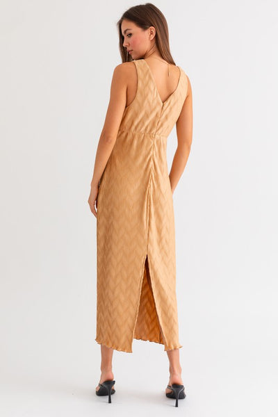 The Night On The Town Tan Textured Midi Dress