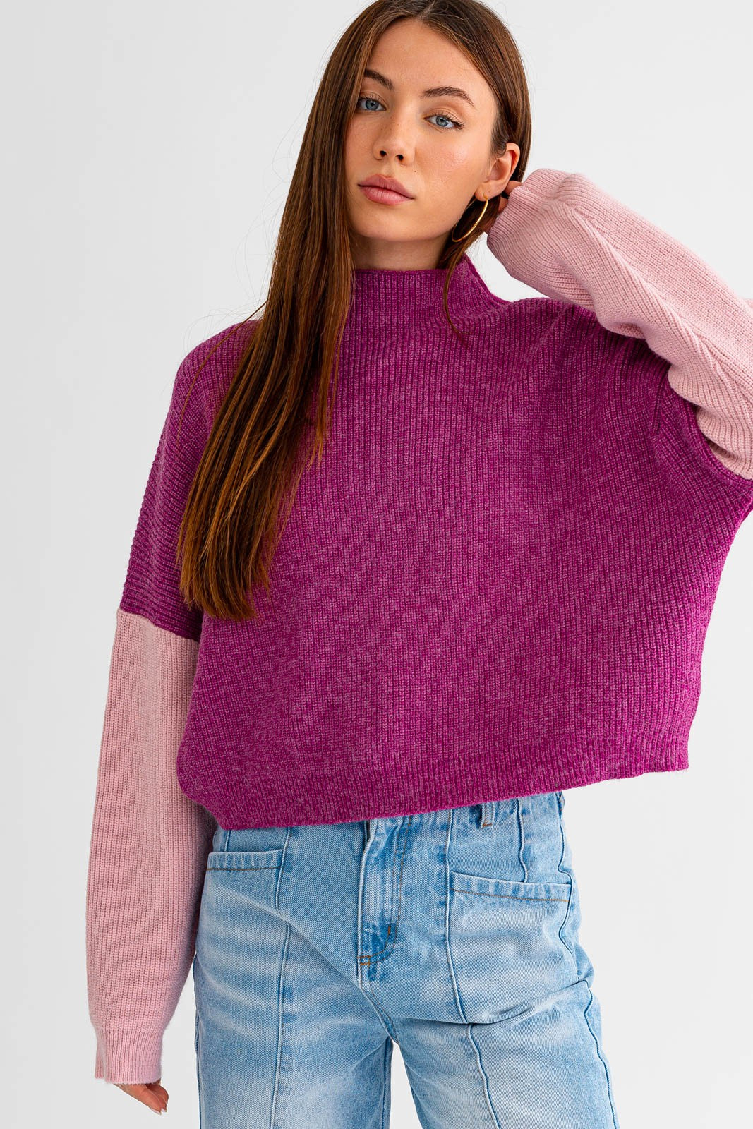 The Girl Next Door Magenta Colorblock Sweater