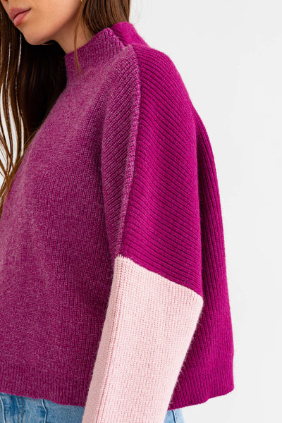 The Girl Next Door Magenta Colorblock Sweater