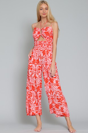 The Santorini Pink & Coral Floral Print Jumpsuit