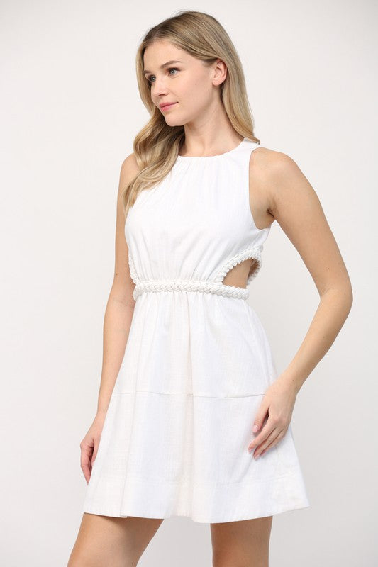 The Kyle Off White Linen Sleeveless Mini Dress