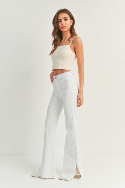 The Desiree White High Rise Slit Flare Jeans