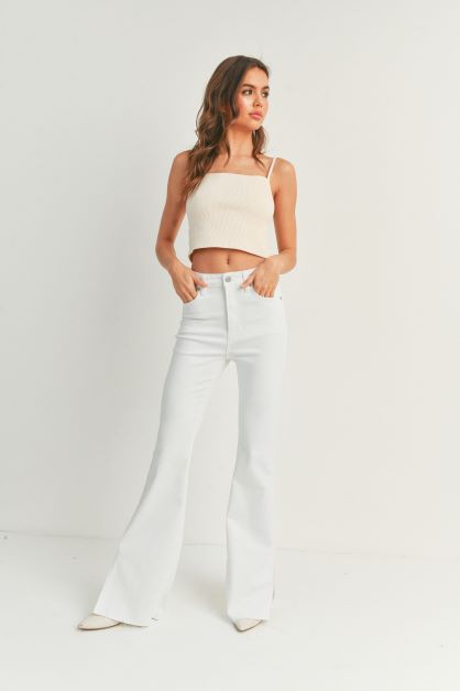 The Desiree White High Rise Slit Flare Jeans
