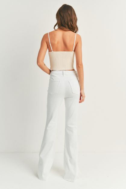 The Desiree White High Rise Slit Flare Jeans