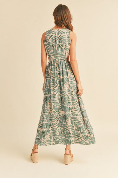 The Island Days Teal Leaf Print Midi Dress